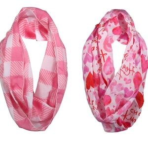 NWT 2 Valentines Day Infinity Pink Plaid & Pink & Red Heart